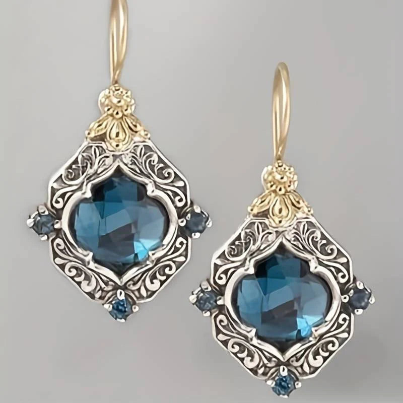 VINTAGE BLUE CRYSTAL GOLD & SILVER EARRINGS