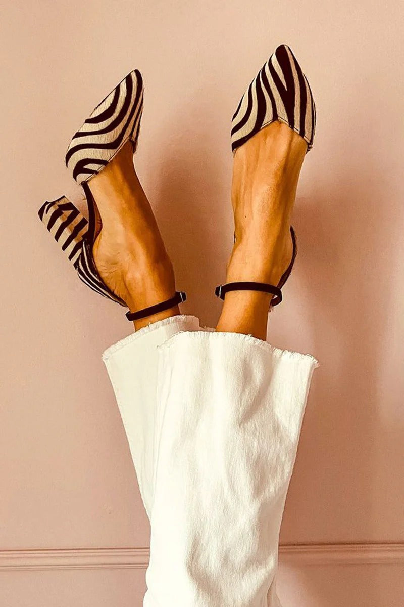 MIRAI™ | MID-HEEL SANDALS WITH ZEBRA-PRINT STRAP