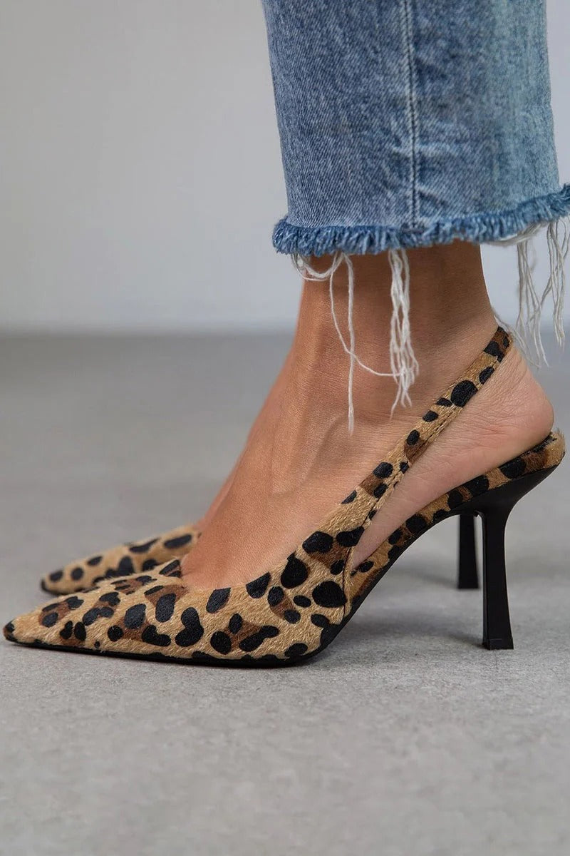 LARO™ | POINTED-TOE PUMPS WITH KHAKI LEOPARD PRINT