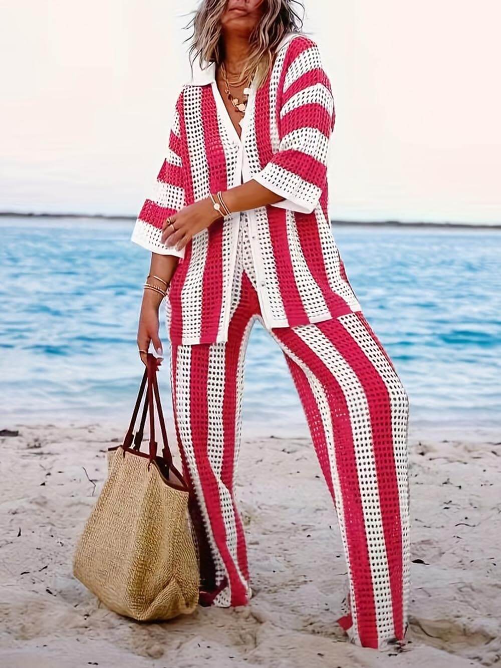 ELEANOR - ENSEMBLE HAUT ET PANTALON À RAYURES CREUX