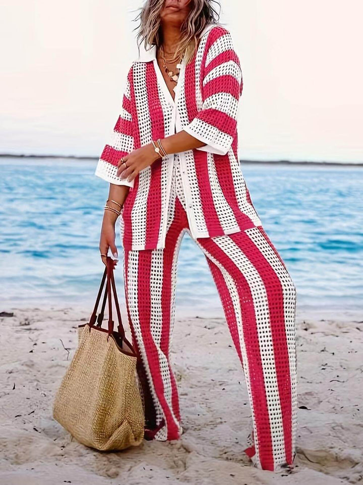 ELEANOR - ENSEMBLE HAUT ET PANTALON À RAYURES CREUX