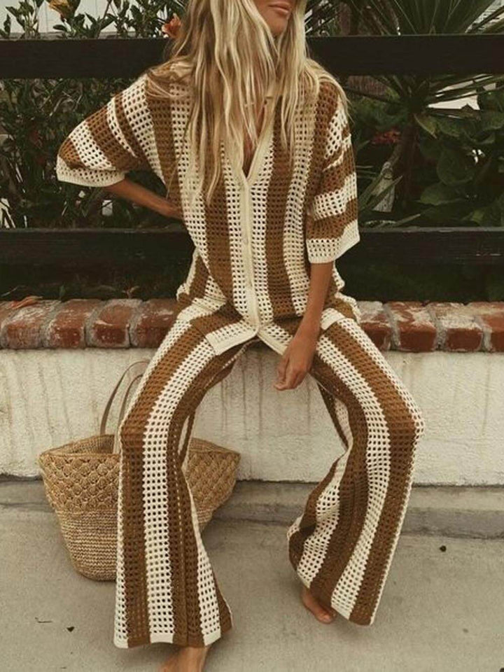 ELEANOR - ENSEMBLE HAUT ET PANTALON À RAYURES CREUX