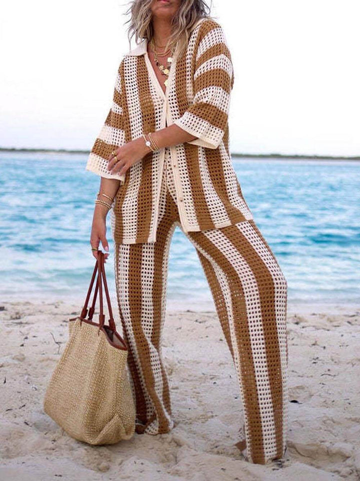 ELEANOR - ENSEMBLE HAUT ET PANTALON À RAYURES CREUX