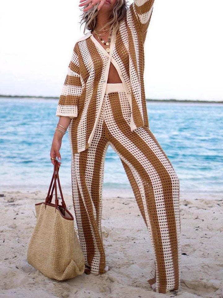ELEANOR - ENSEMBLE HAUT ET PANTALON À RAYURES CREUX