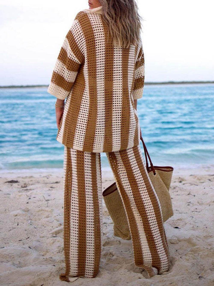 ELEANOR - ENSEMBLE HAUT ET PANTALON À RAYURES CREUX
