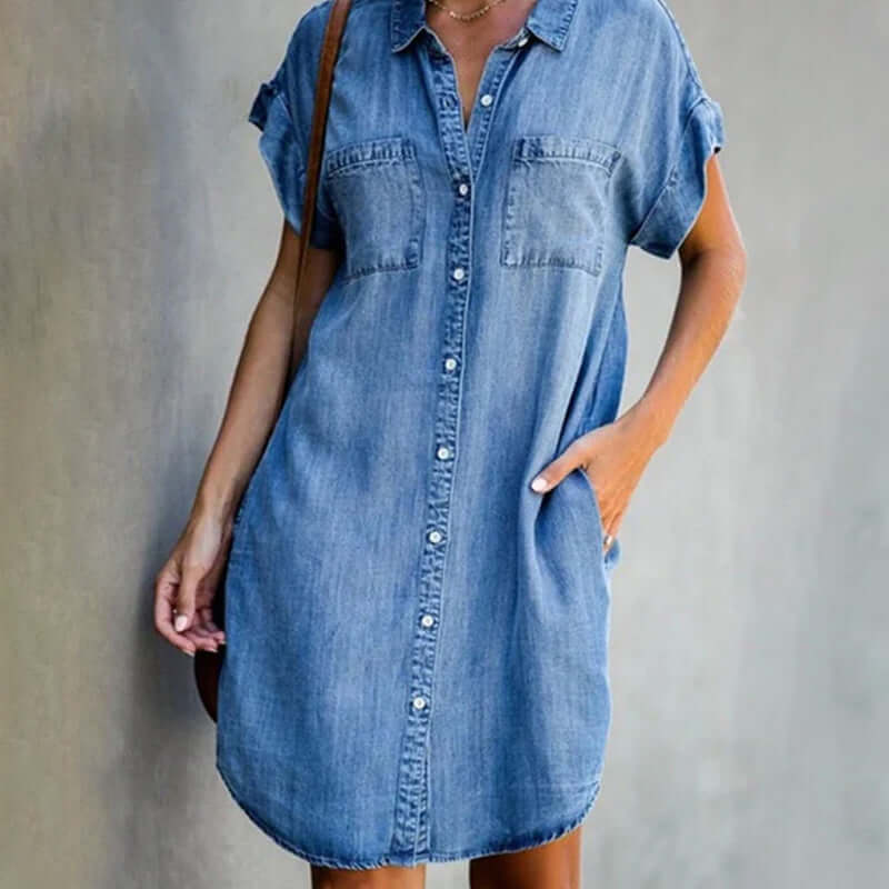 OLIVE™ | ELEGANT DENIM DRESS WITH BELLY COVER