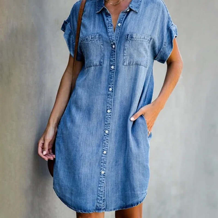 OLIVE™ | ELEGANT DENIM DRESS WITH BELLY COVER