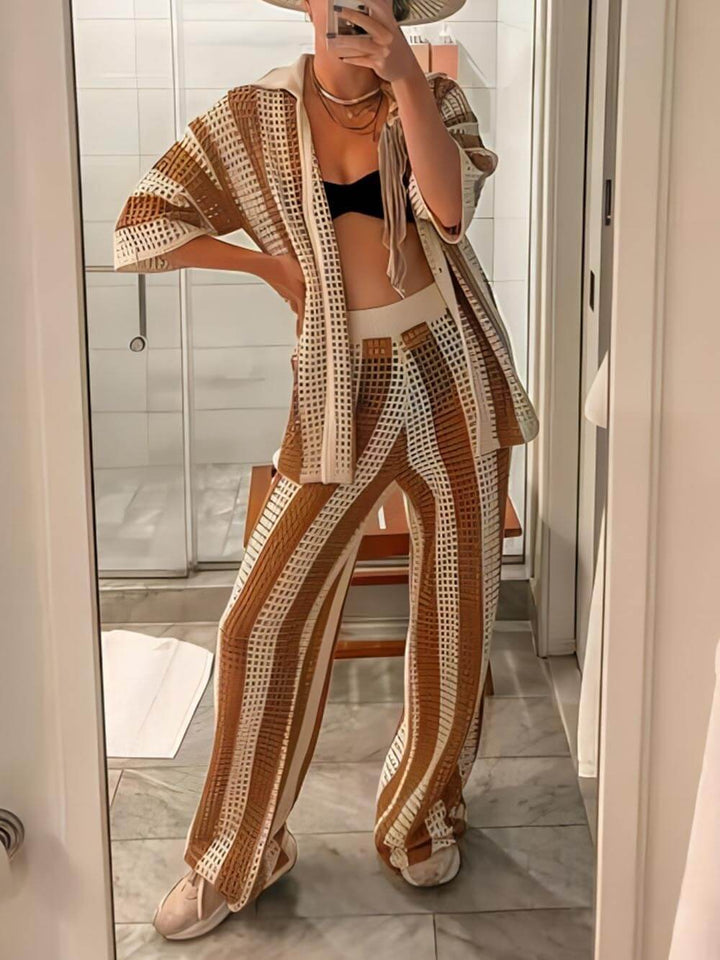 ELEANOR - ENSEMBLE HAUT ET PANTALON À RAYURES CREUX