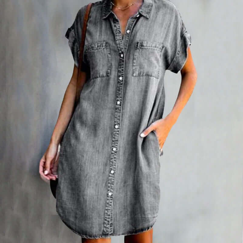 OLIVE™ | ELEGANT DENIM DRESS WITH BELLY COVER