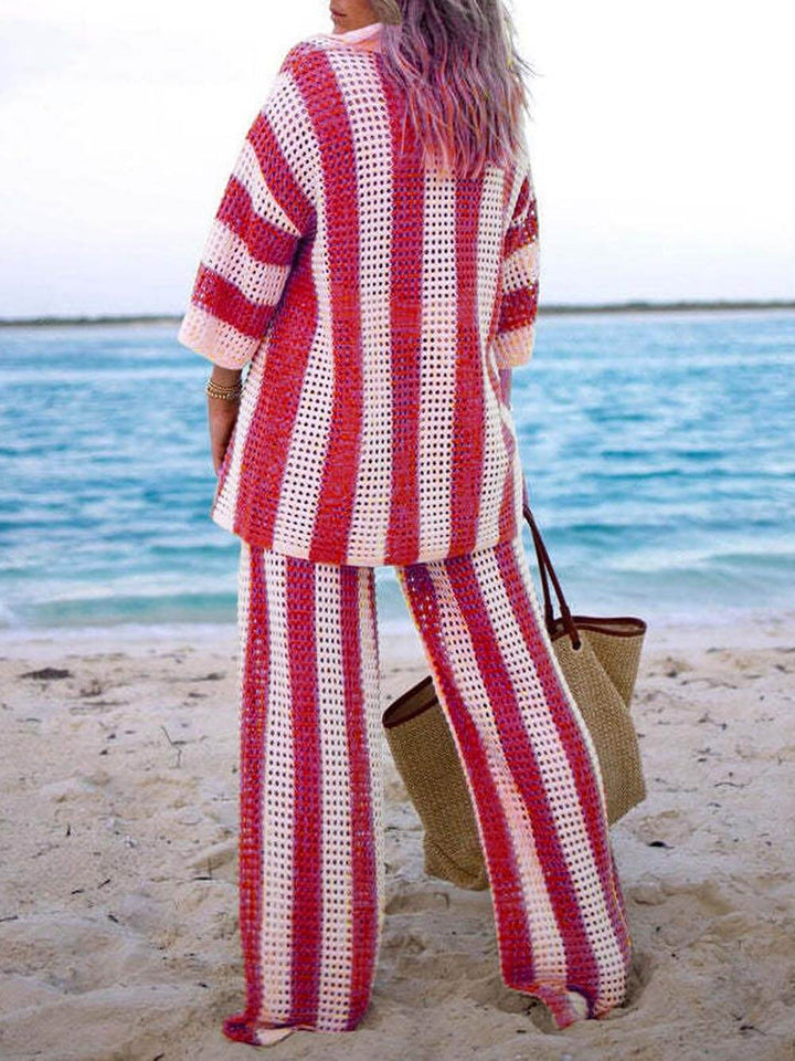 ELEANOR - ENSEMBLE HAUT ET PANTALON À RAYURES CREUX