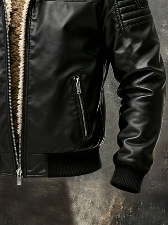 DOUCE & MIDA™ | VESTE ÉLÉGANTE EN CUIR MATELASSÉ AVEC DOUBLURE SHERPA POUR HOMME