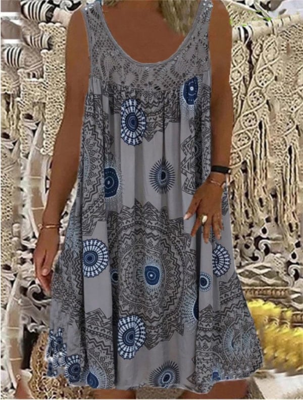 ZÖE ™| ROBE D'ÉTÉ IMPRIMÉE SANS MANCHES À COL ROND POUR FEMME