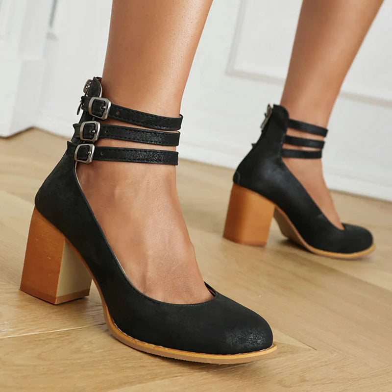 CASILDA™ | SMOOTH SANDALS WITH ANKLE STRAP AND BLOCK HEEL