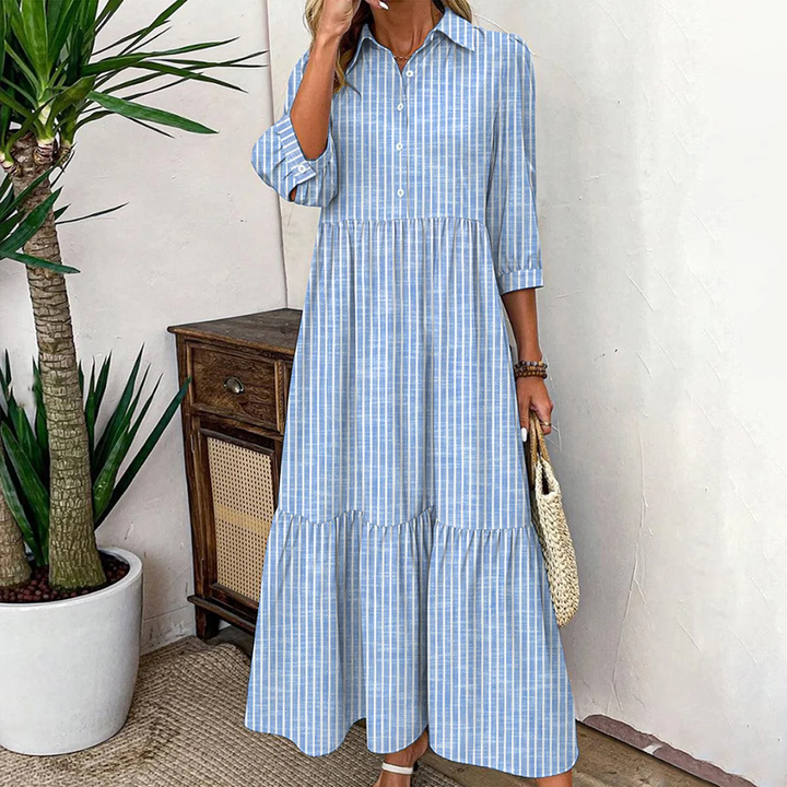 Robe longue à rayures et manches 3/4