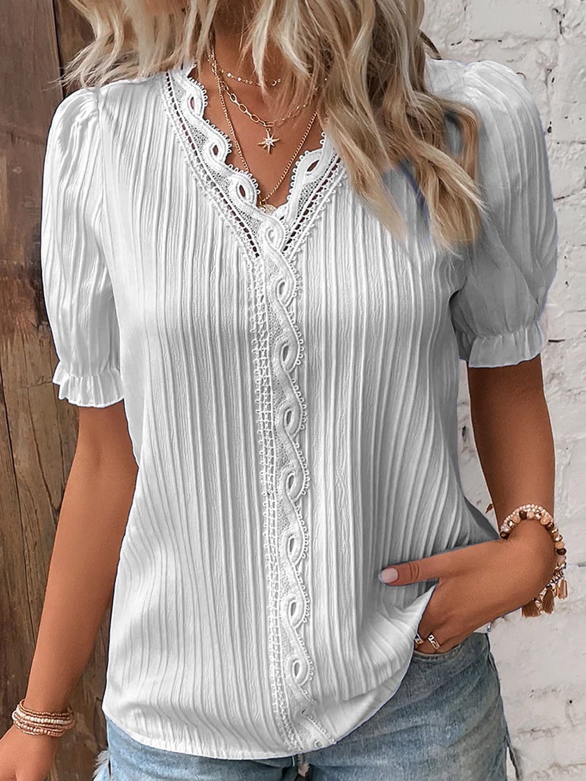 Chemise élégante en dentelle unie à col en V
