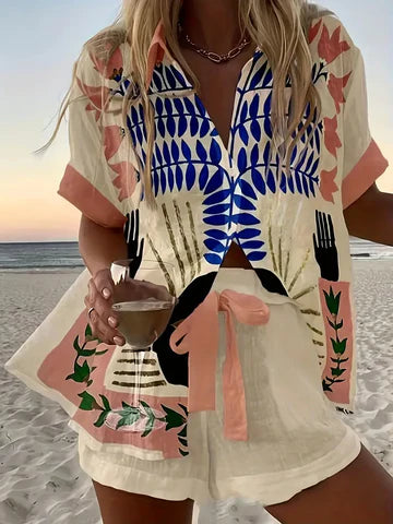 HOLLY -ENSEMBLE CHEMISE ET SHORT DE VACANCES À LA PLAGE D'ÉTÉ