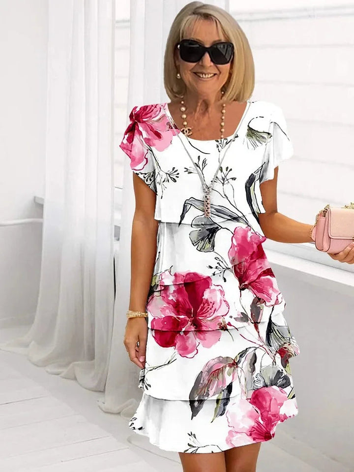 GISELLE™ | PLEATED FLORAL DRESS WITH RUFFLES