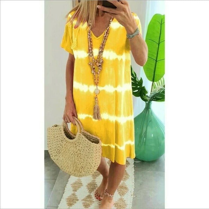 IVANA™ | ROBE T-SHIRT AMPLE À MANCHES CORTES ET RAYURES TIE-DYE