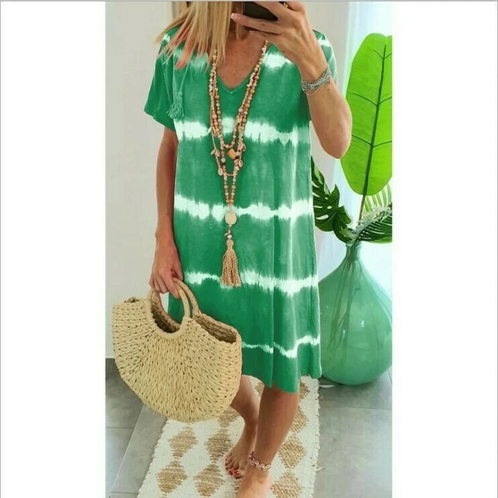 IVANA™ | ROBE T-SHIRT AMPLE À MANCHES CORTES ET RAYURES TIE-DYE