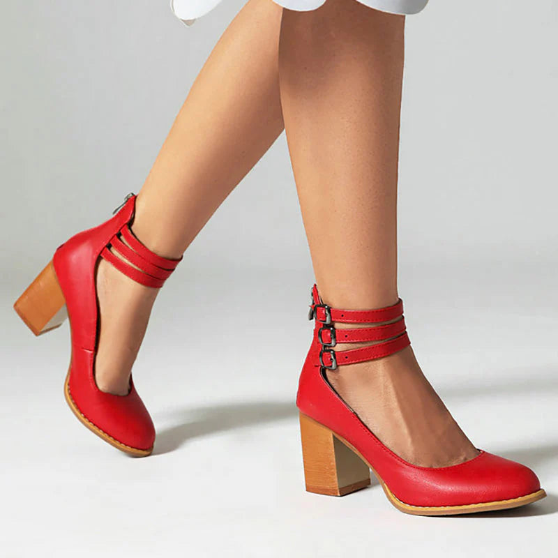CASILDA™ | SMOOTH SANDALS WITH ANKLE STRAP AND BLOCK HEEL