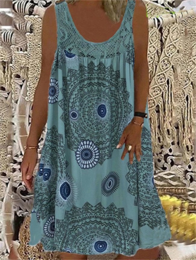 ZÖE ™| ROBE D'ÉTÉ IMPRIMÉE SANS MANCHES À COL ROND POUR FEMME