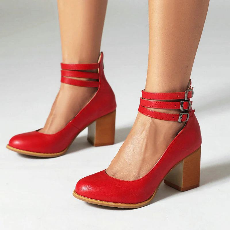 CASILDA™ | SMOOTH SANDALS WITH ANKLE STRAP AND BLOCK HEEL