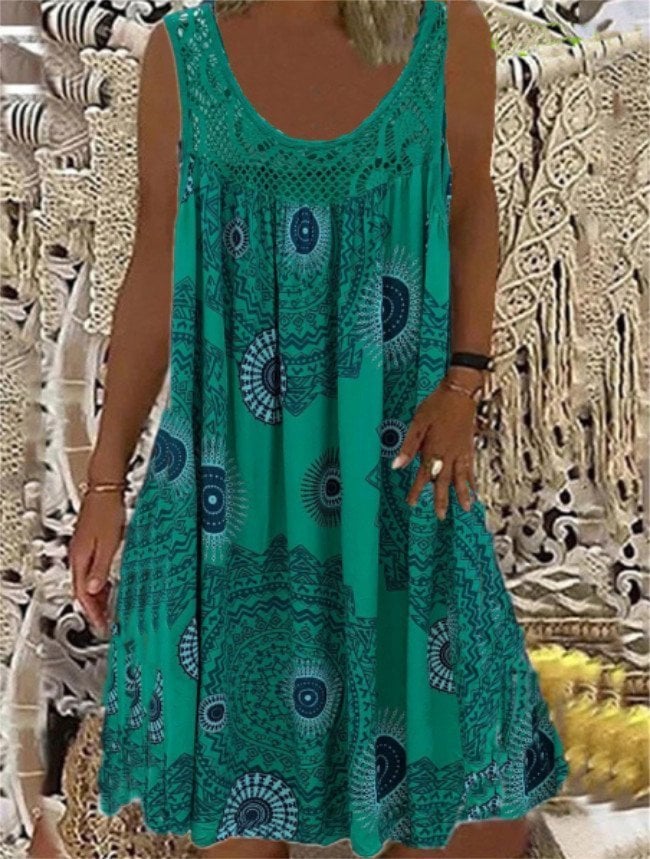 ZÖE ™| ROBE D'ÉTÉ IMPRIMÉE SANS MANCHES À COL ROND POUR FEMME