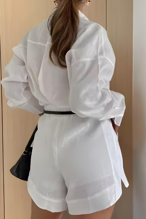 BRAYLEE -ENSEMBLE CHEMISE AMPLE À MANCHES LONGUES ET SHORT