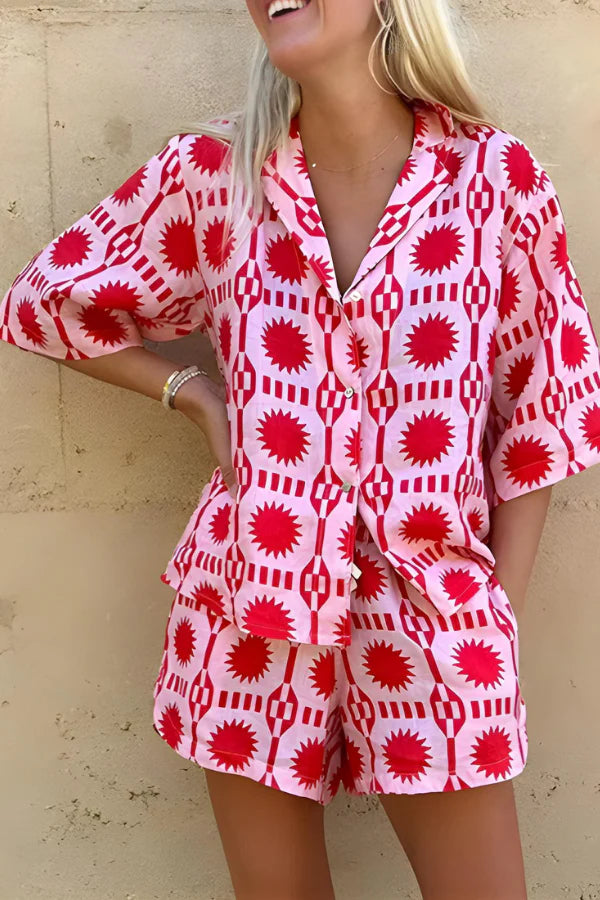 CECILIA - ENSEMBLE CHEMISE ET SHORT IMPRIMÉS STYLE PLAGE