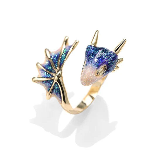 DRAGON RING IN SILVER AND HAND-PAINTED ENAMEL