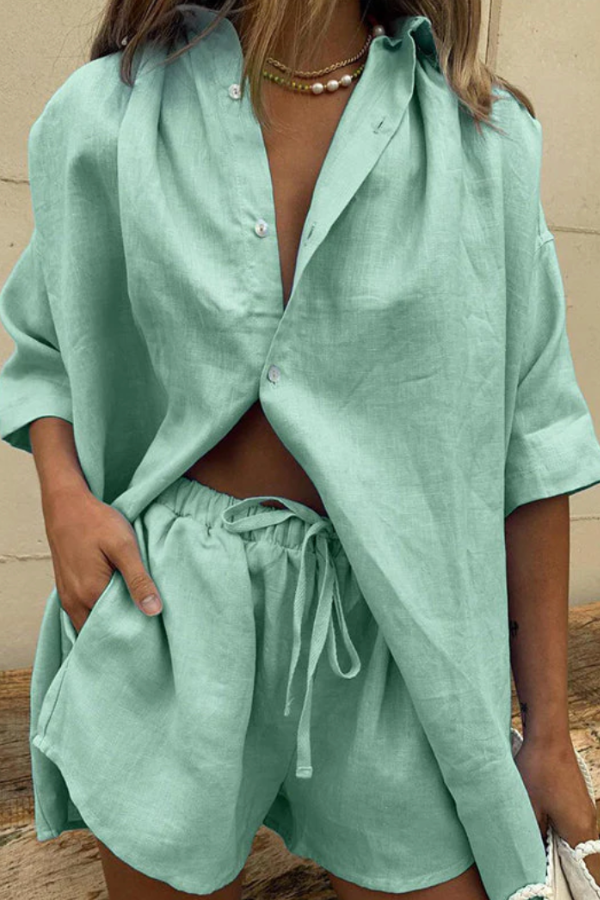 BEATRICE - ENSEMBLE CHEMISE ET SHORT BOUTONNÉS SURDIMENSIONNÉS