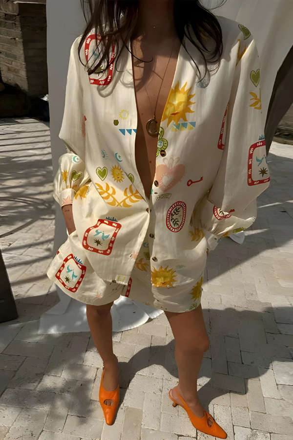 ALEXA - ENSEMBLE CHEMISE À MANCHES LONGUES ET SHORT IMPRIMÉ