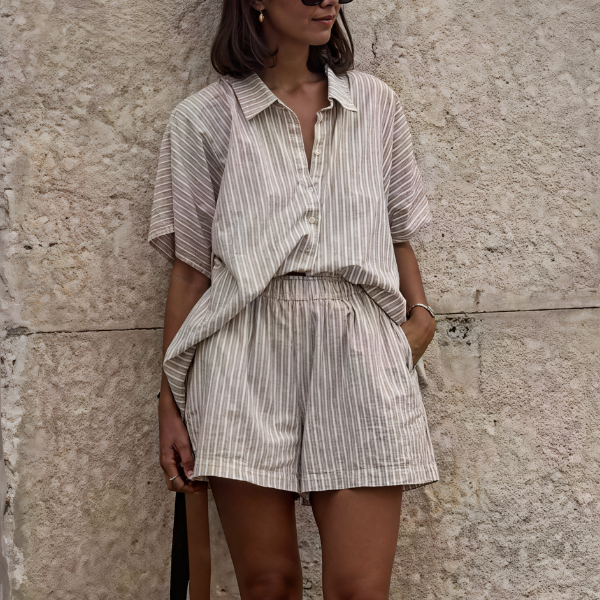 HEIDI - ENSEMBLE CHEMISE ET SHORT À RAYURES STYLE VINTAGE