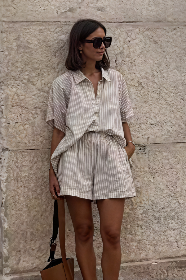 HEIDI - ENSEMBLE CHEMISE ET SHORT À RAYURES STYLE VINTAGE