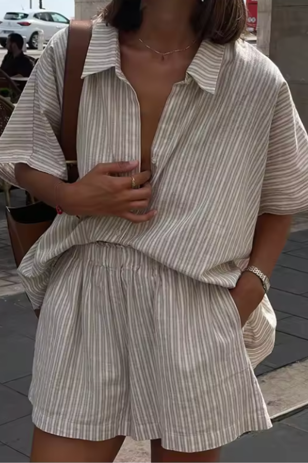 HEIDI - ENSEMBLE CHEMISE ET SHORT À RAYURES STYLE VINTAGE