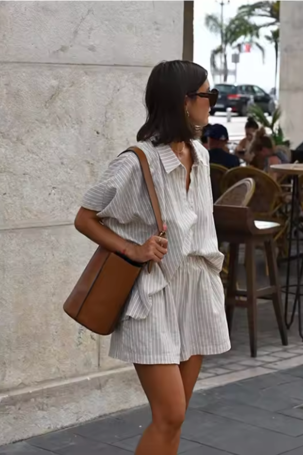 HEIDI - ENSEMBLE CHEMISE ET SHORT À RAYURES STYLE VINTAGE