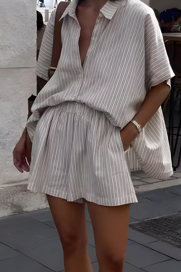 HEIDI - ENSEMBLE CHEMISE ET SHORT À RAYURES STYLE VINTAGE