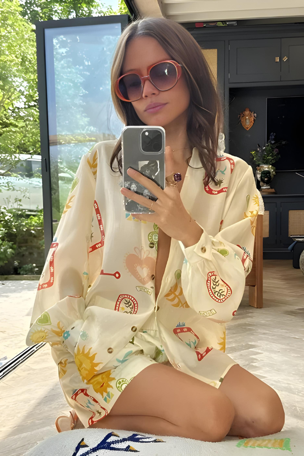 ALEXA - ENSEMBLE CHEMISE À MANCHES LONGUES ET SHORT IMPRIMÉ