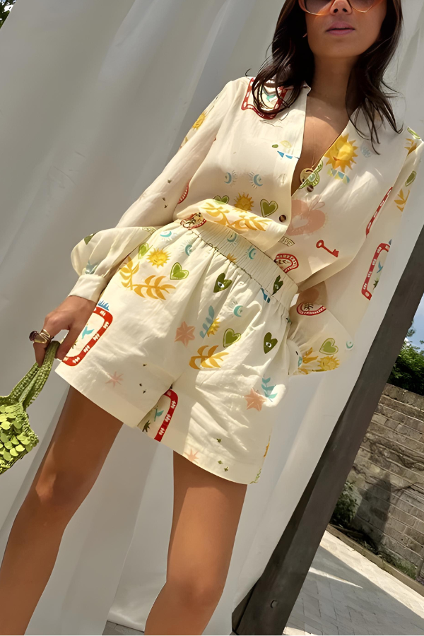 ALEXA - ENSEMBLE CHEMISE À MANCHES LONGUES ET SHORT IMPRIMÉ