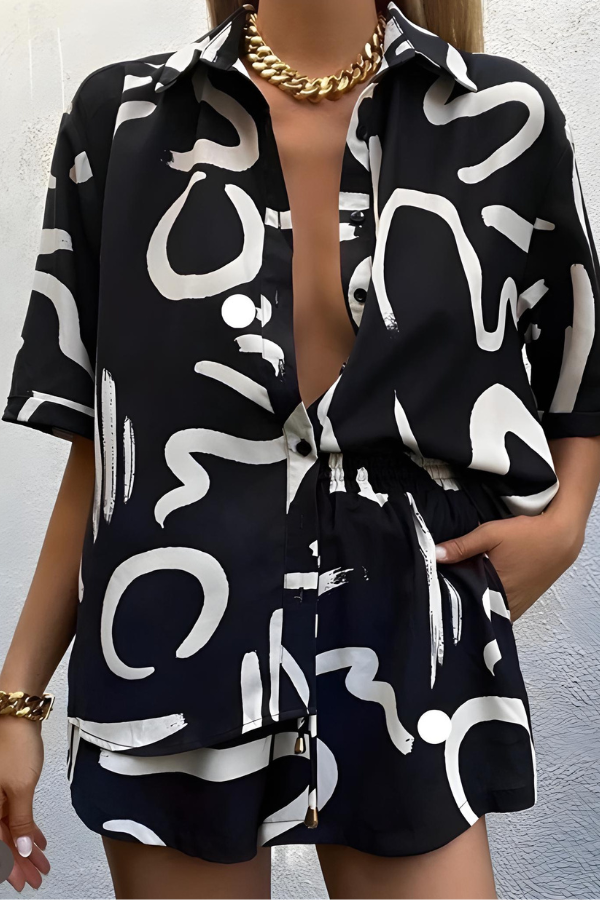 BROOKE - CHEMISE ET SHORT À IMPRIMÉ ABSTRAIT D'ÉTÉ