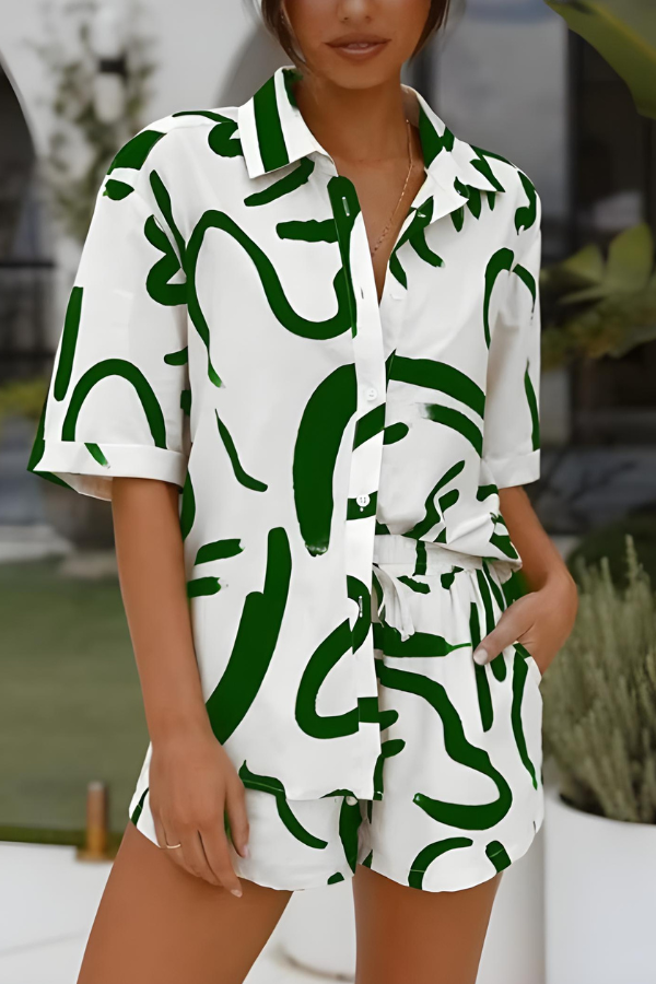 BROOKE - CHEMISE ET SHORT À IMPRIMÉ ABSTRAIT D'ÉTÉ