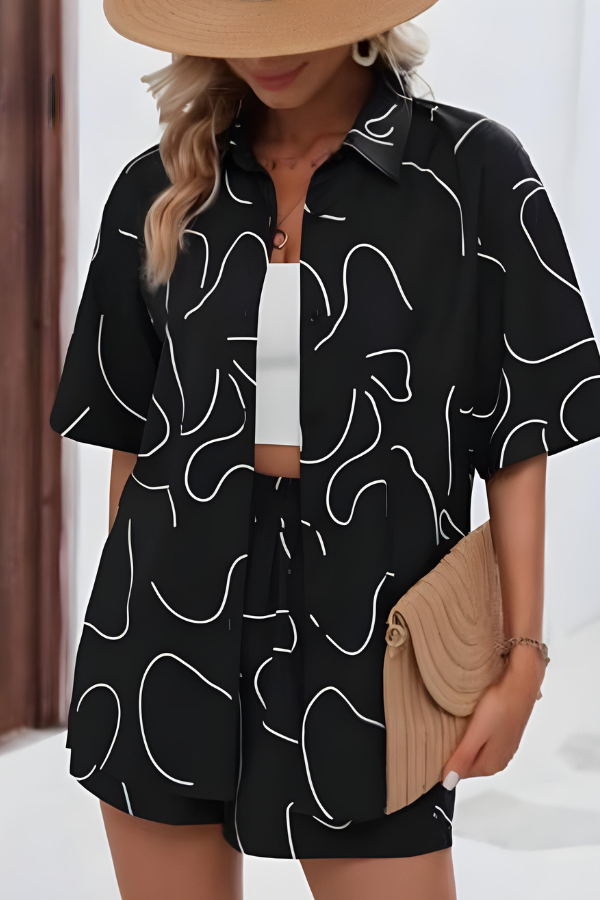 BROOKE - CHEMISE ET SHORT À IMPRIMÉ ABSTRAIT D'ÉTÉ