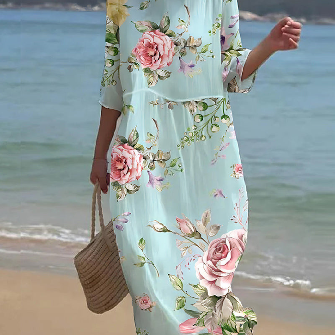 ROWENNA™ | ELEGANT FLORAL DRESS COVERING THE BELLY
