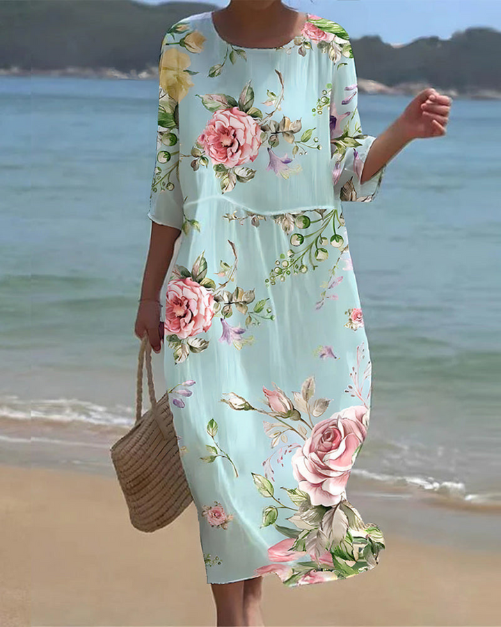 ROWENNA™ | ELEGANT FLORAL DRESS COVERING THE BELLY