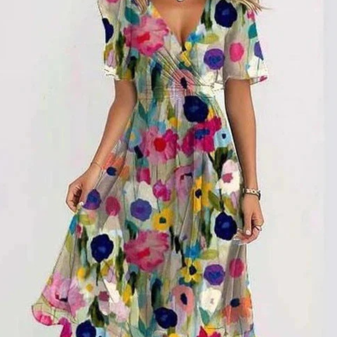 LIZA™ | VIBRANT ABSTRACT MIDI DRESS