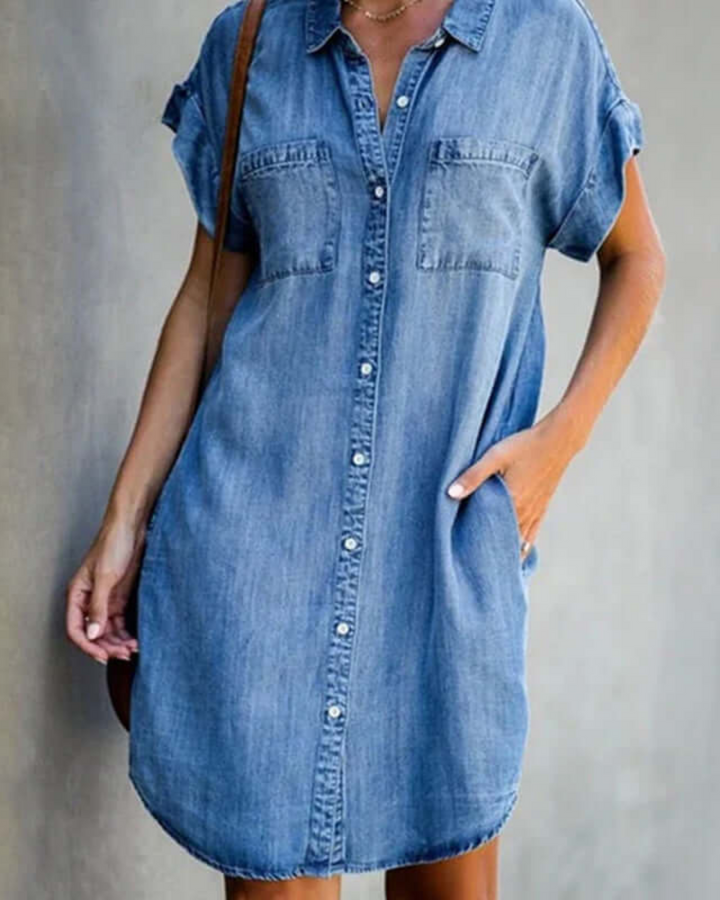 OLIVE™ | ELEGANT DENIM DRESS WITH BELLY COVER