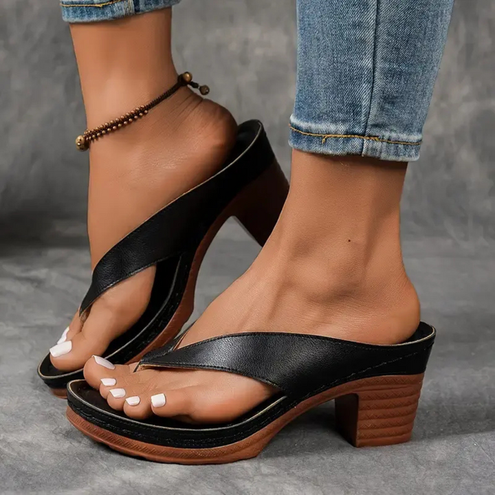 Clotilde | Sandales d'été à talons épais de couleur unie