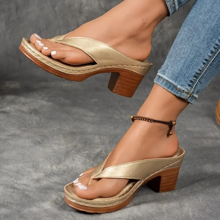 Clotilde | Sandales d'été à talons épais de couleur unie