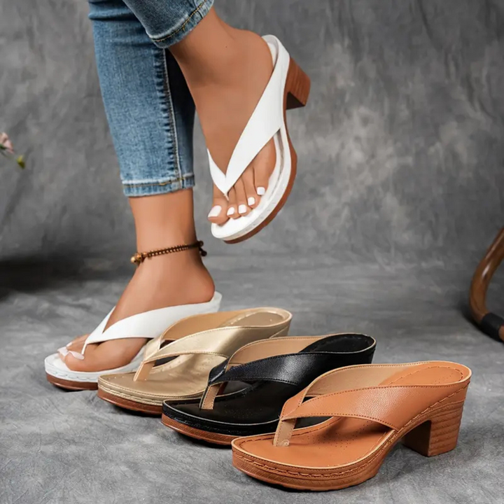 Clotilde | Sandales d'été à talons épais de couleur unie
