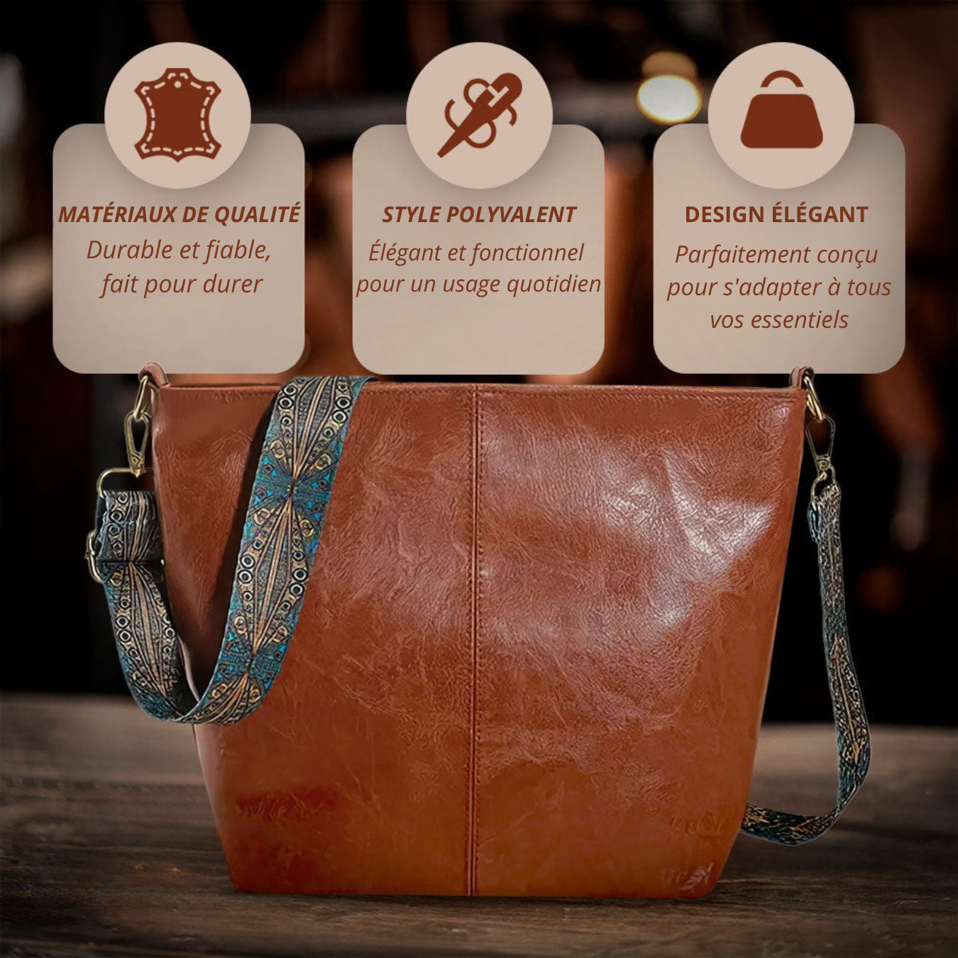 Chelsey | Sac à bandoulière en cuir avec pendentif vintage